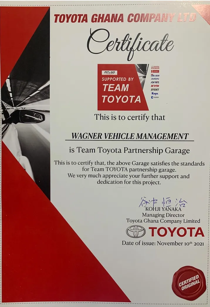 Toyota Certificate